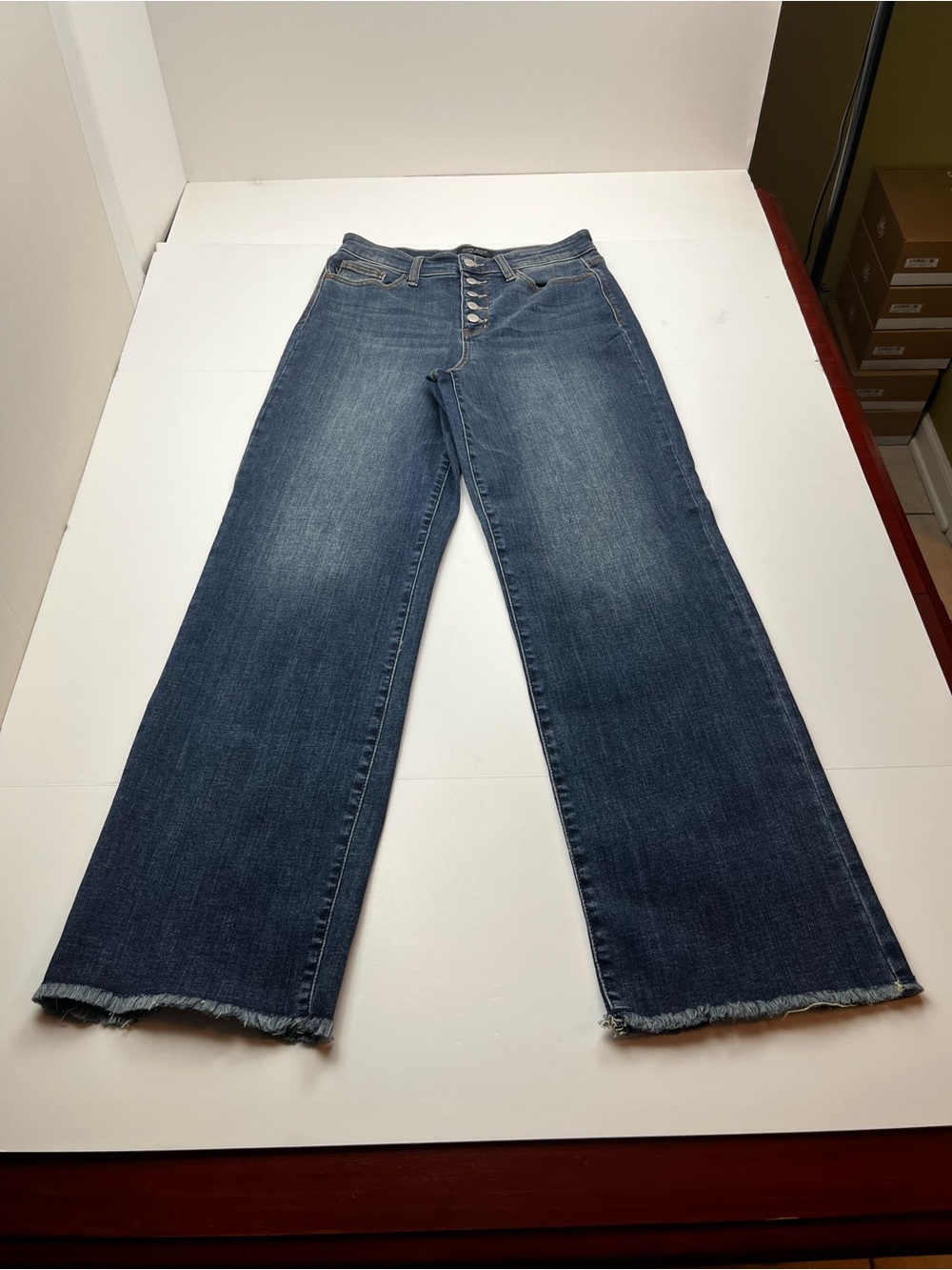 Judy Blue High-Waisted Wide-Leg Button Fly Raw Hem Denim Jean Womens 9 / 29